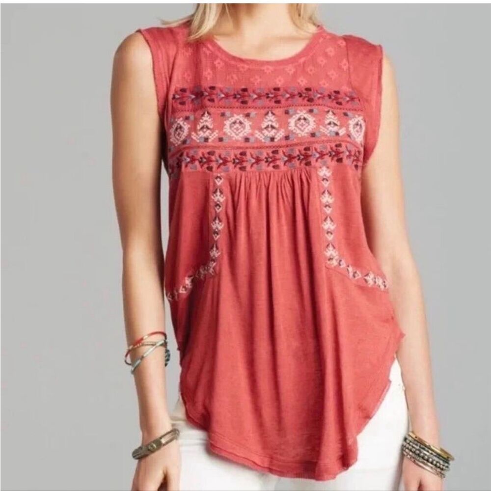 Free People Reckless Abandoned Linen Blend Boho Sleeveless Tunic Top Size Small